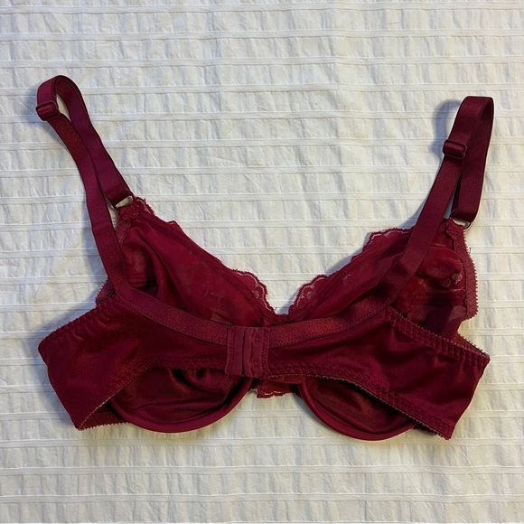 VTG 90s Vassarette Unlined Burgundy Lace Bra, 34C - Picture 2 of 9